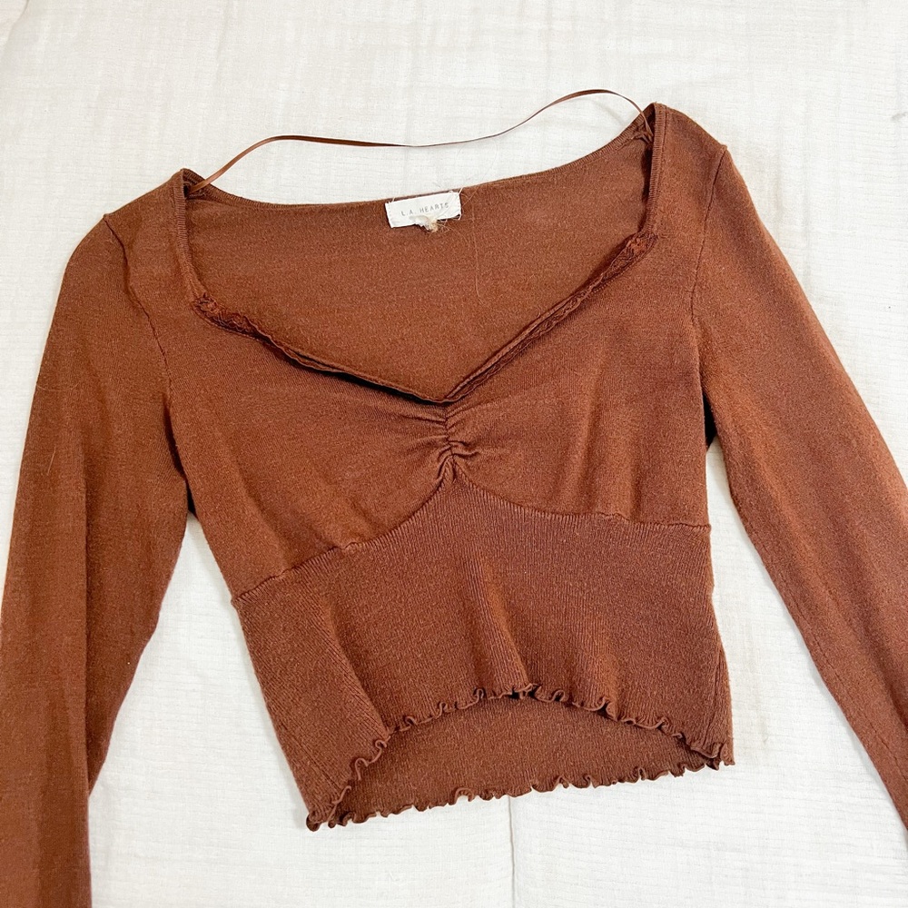 American eagle long sleeve crop top in brown